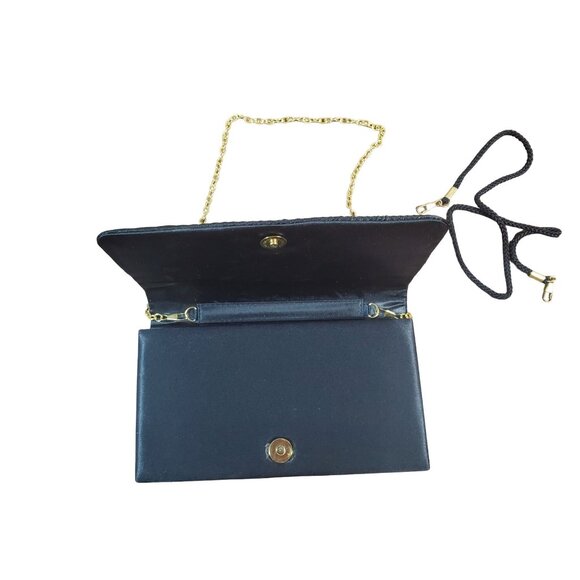 Elegant Black Clutch With Gold‎ Chain & Rhinestone Peacock Design Extra Strap - Picture 6 of 7